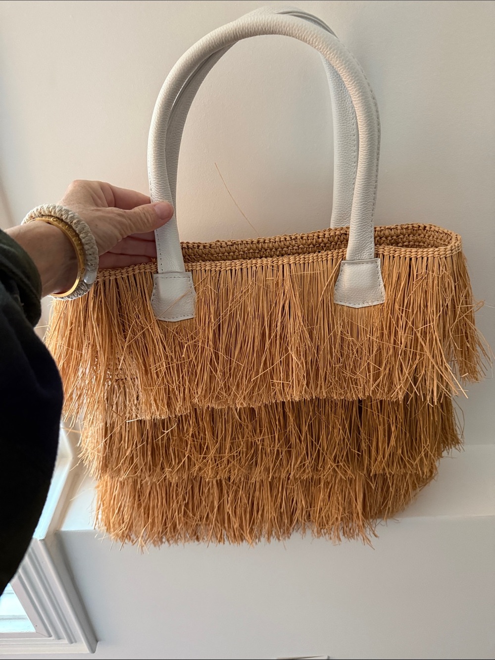 Sensi studio Fringed Straw Tote Bag with White Handles - Picture 5 of 5
